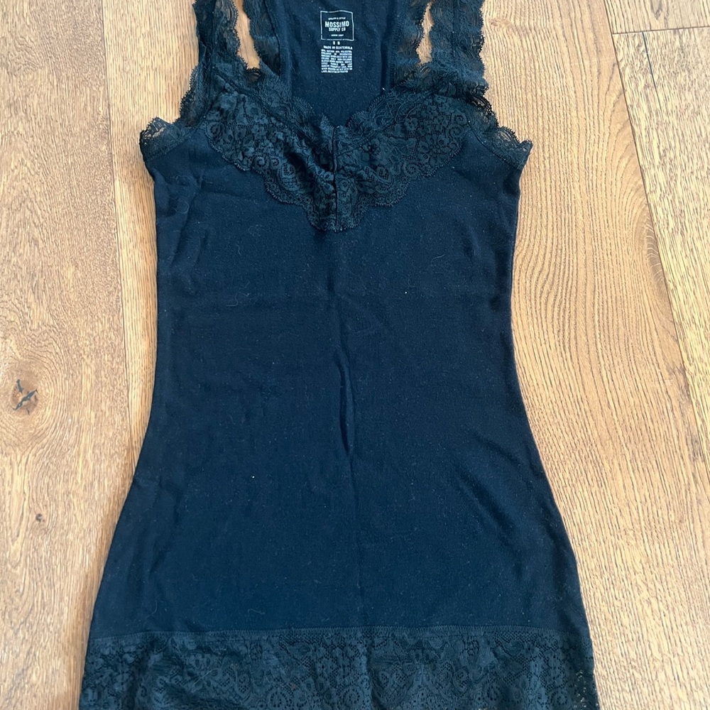 Y2K Lace Cami Tank Top small black Knit Bella Twilight Whimsigoth Coquette